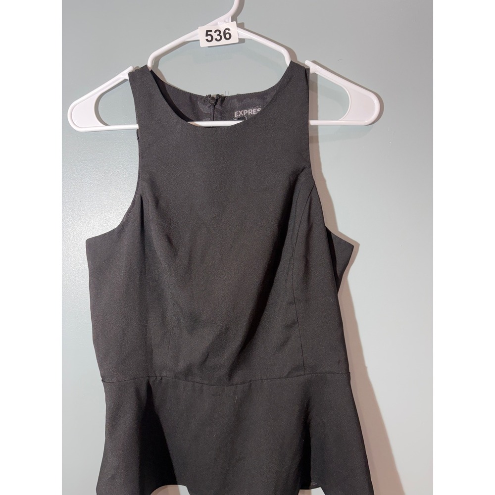 Express Womens Black Peplum Top Sleeveless High Neck Back Zip Blouse
